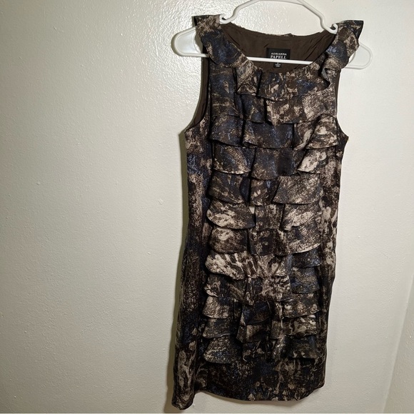 Adrianna Papell Sleeveless Sheath Dress Brown Ruffle - Picture 2 of 12